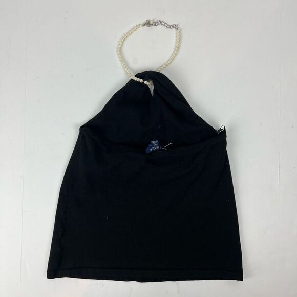 Chaps Black Silk Blend Pearl Halter Top Women’s Size Large - Picture 6 of 14